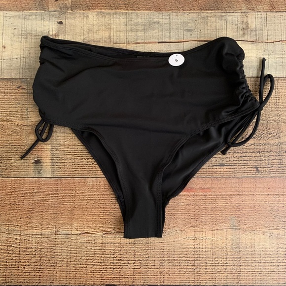Monki Other - ASOS Monki tanja recycled polyester ruched high waisted bikini bottom on black